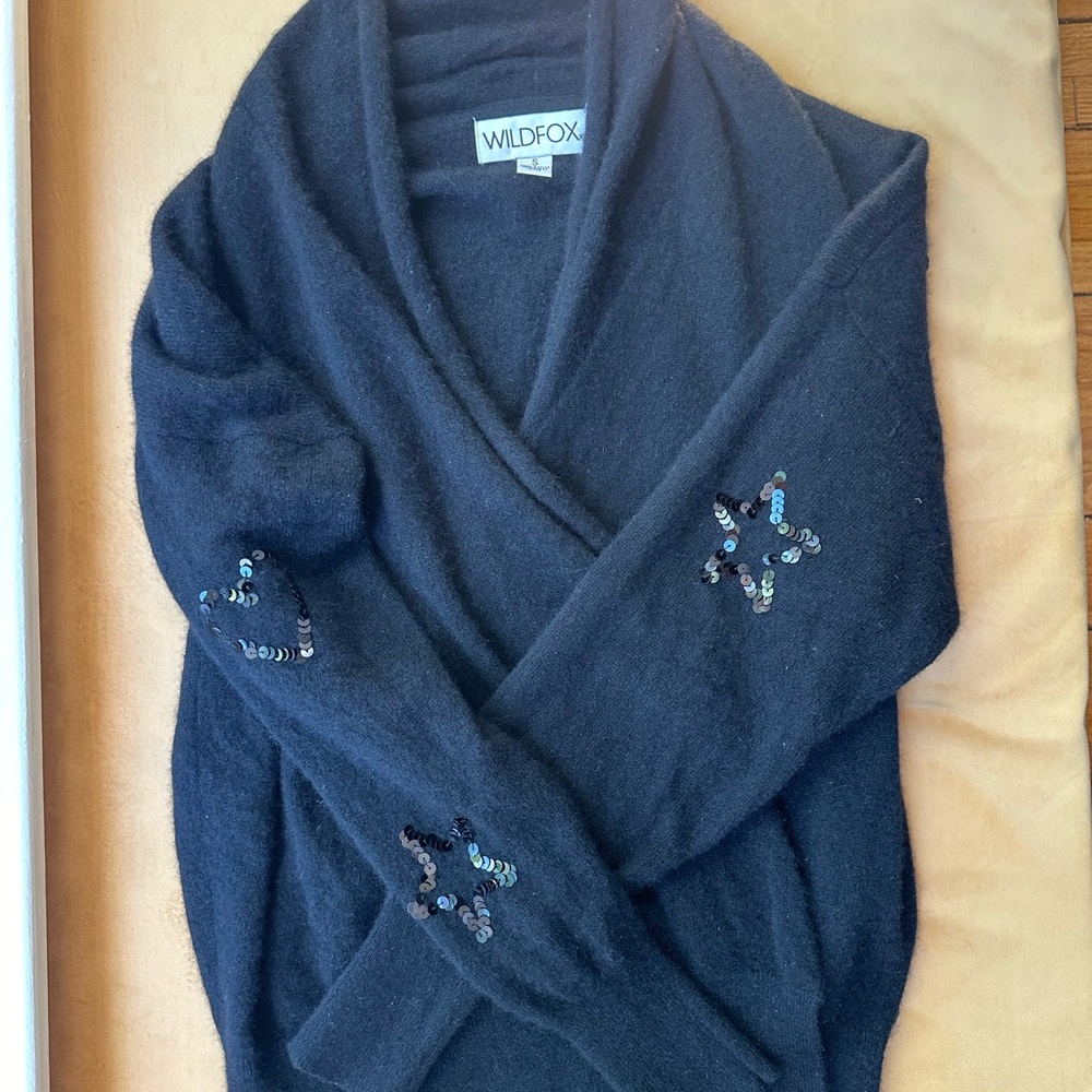 Wildfox Black Wrap-around Luna “Los Angeles” Cashmere Cardi.